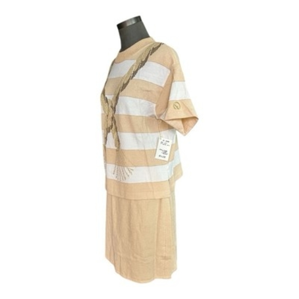 St John Collection Nautical Sweater Skirt Set Beige Ivory Gold Women’s M 12 NWT - Picture 5 of 9